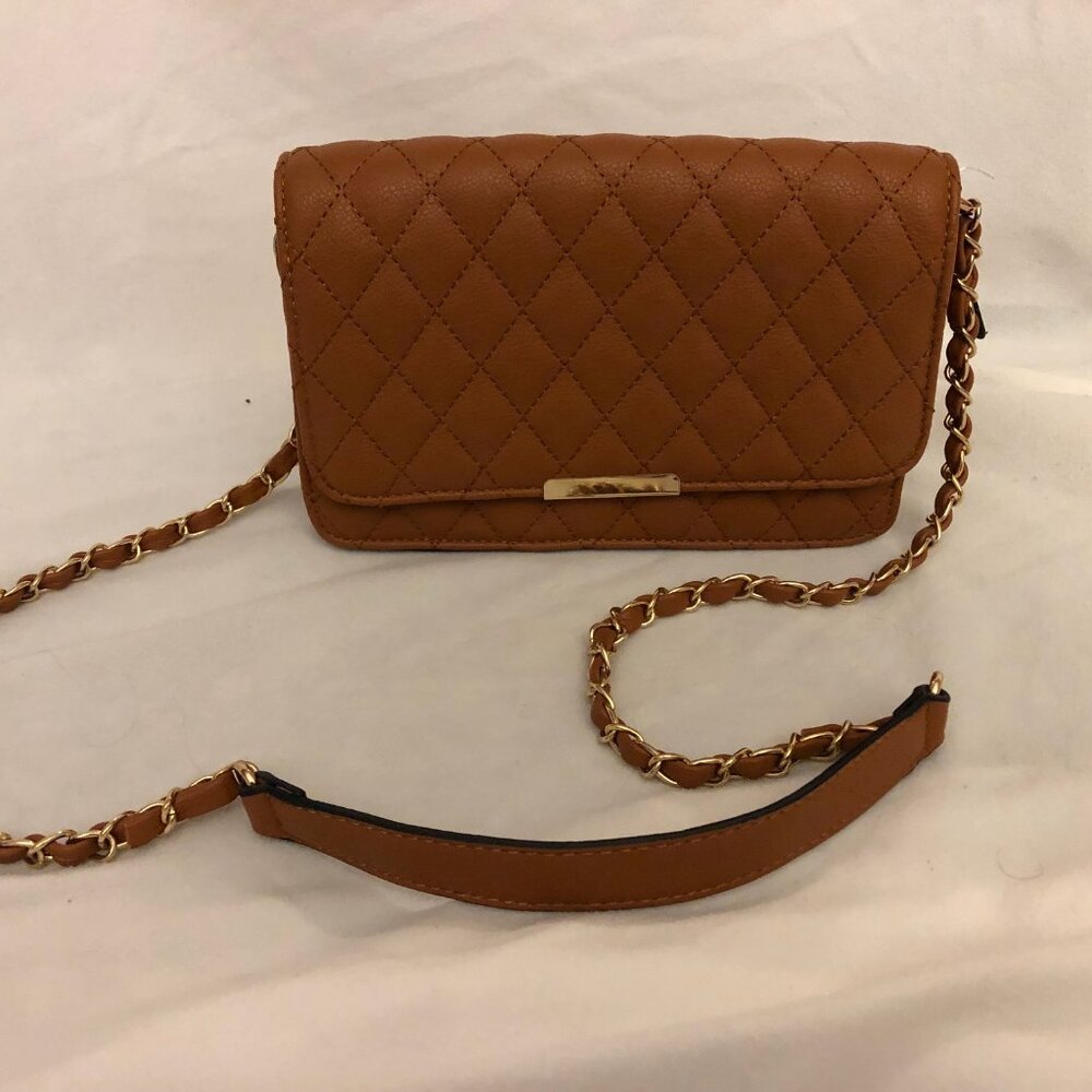 Small, Brown Quilted Purse with Gold Hardware